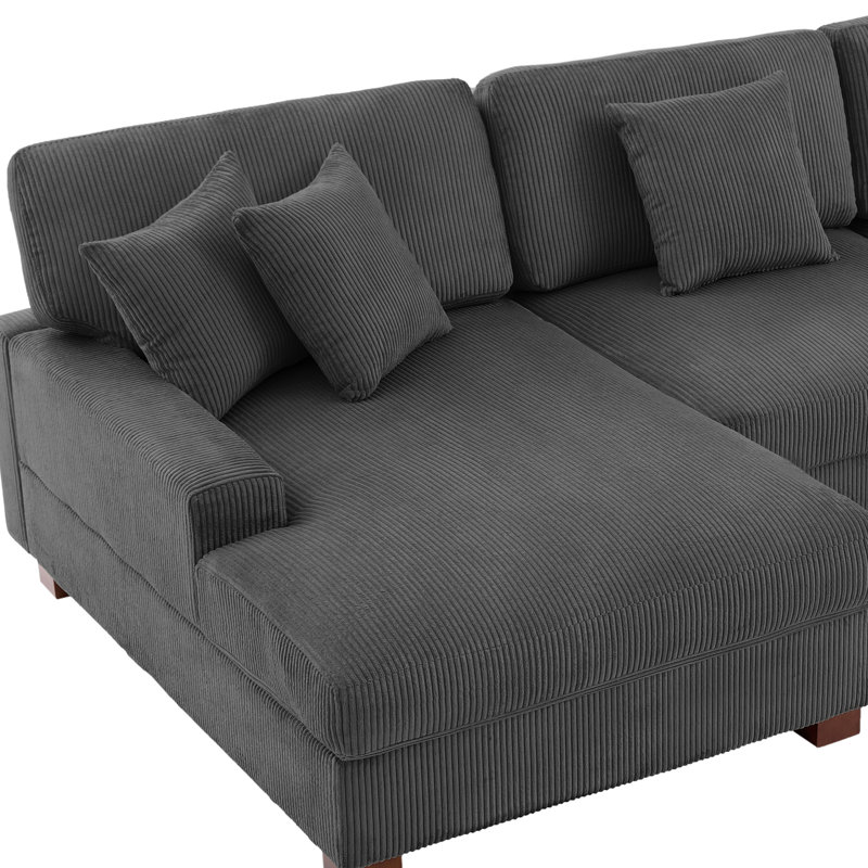Milbrey 3 - Piece Upholstered Gray Corduroy Modular Sectional Sofa with Pillow Back and Solid Wood Legs, Gray Corduroy 