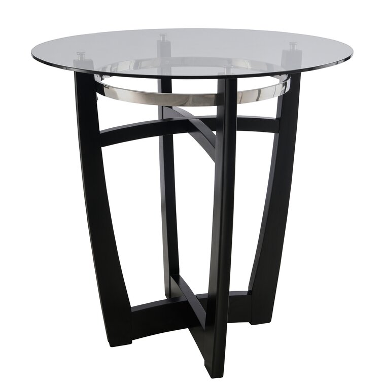 Round Glass Top Solid Wood Base Dining Table