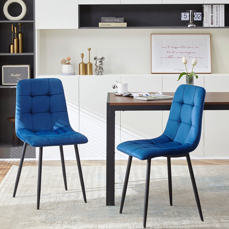 Ensemble de 2 chaises de salle à manger en velours de style Mid-Century moderne pour la cuisine et le salon, 2, Bleu