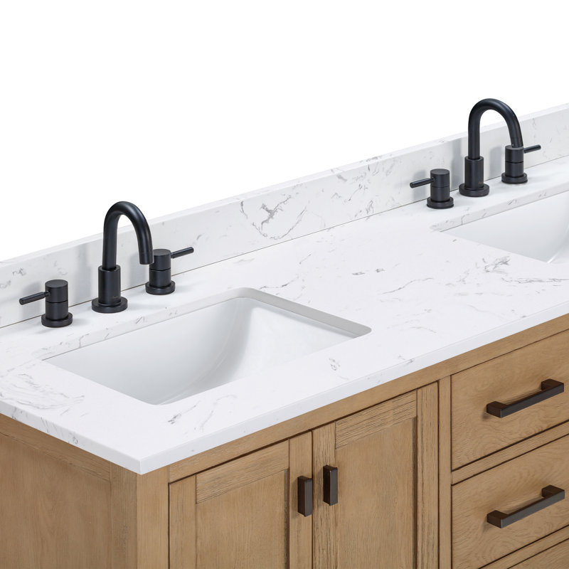 Souther 60" Double Bathroom Vanity with Top, Cala White, Brushed Oak, Black