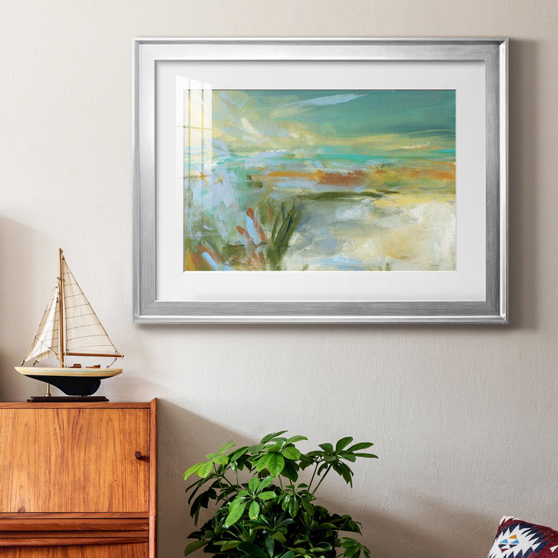Plage de sable - peinture encadrée, H 22,5 po x l 30,5 po x P 1,5 po, Cadre argenté