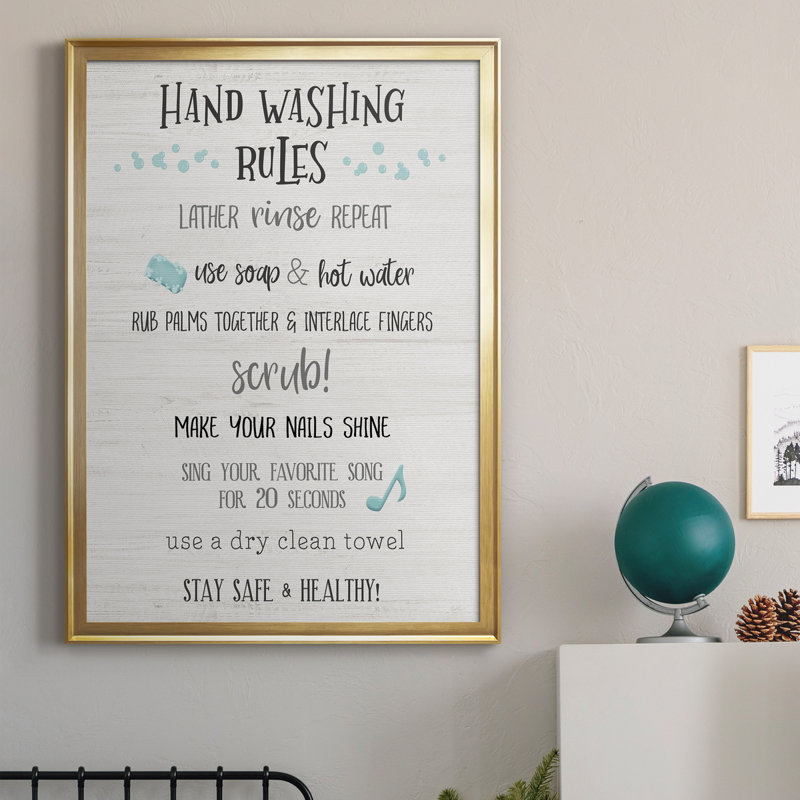 Stay Safe Rules - Art textuel sur toile encadré, H 30,5 po x l 42,5 po x P 1,5 po, Cadre doré