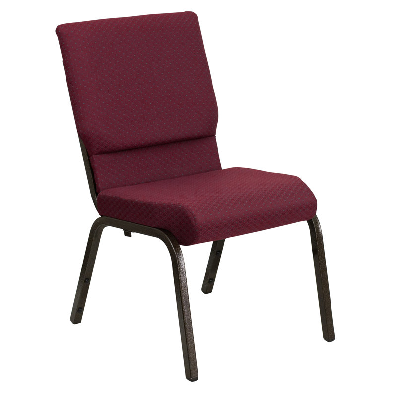 Burgundy Patterned High-Back Stackable Chair with Gold Metal Frame