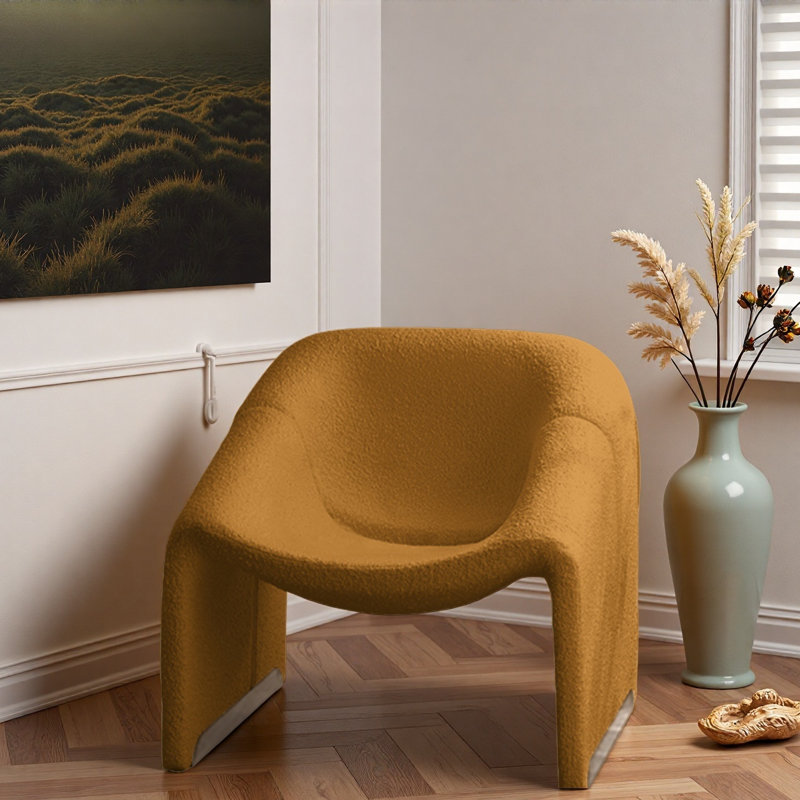 Fauteuil de loisir rétro en velours., Jaune