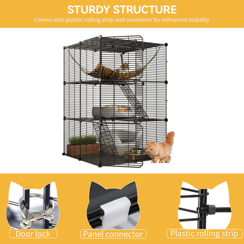 Tucker Murphy Pet™ Cat Cage Multi-Purpose Cat Enclosure, DIY Indoor Playpen And Kennel With Large Hammock For Cats And Small Animals