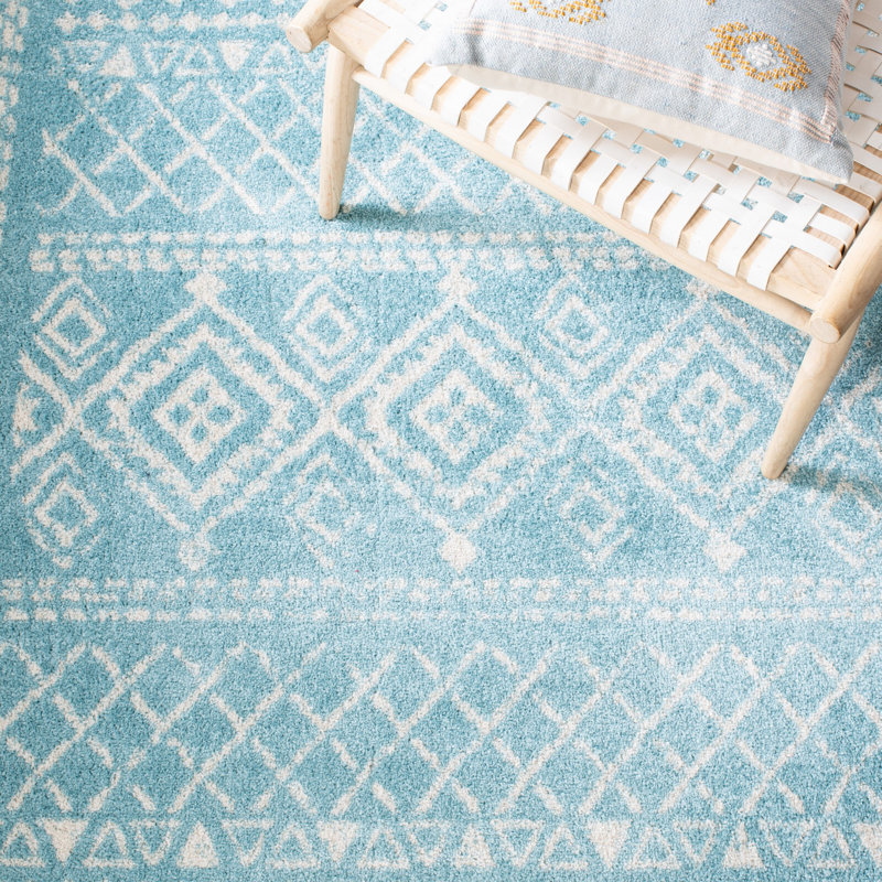 Tapis turquoise / ivoire Strobel, Rectangle 10 pi x 13 pi