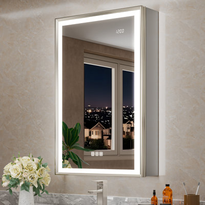 Svenn Recessed Lighted Medicine Cabinet With Mirror, 3 Adjustable Shelves, Beveled Design, Defogger, Outlets & Usbs