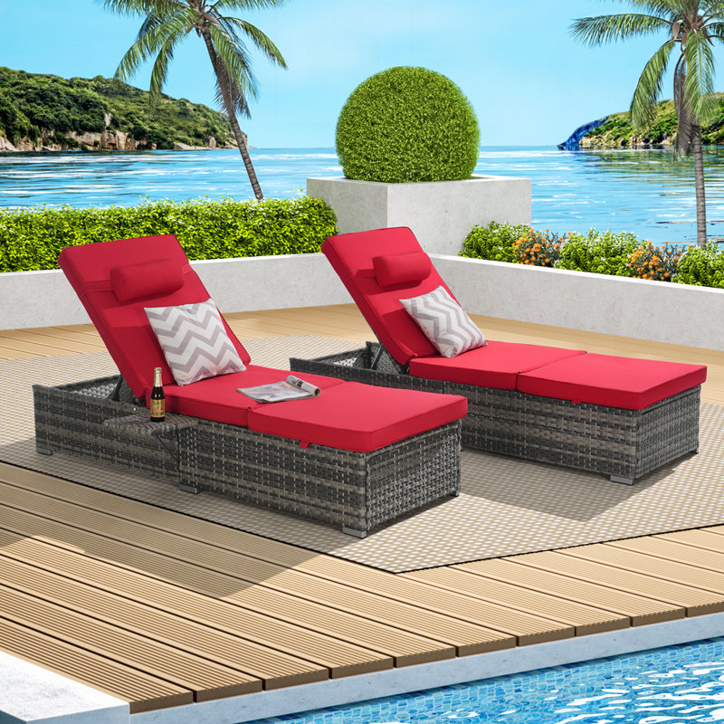 Outdoor Chaise Lounge Chair Set of 2 with Patio Pool Chairs Tanning Lounges for Outside, Light Blue, Gray Brown