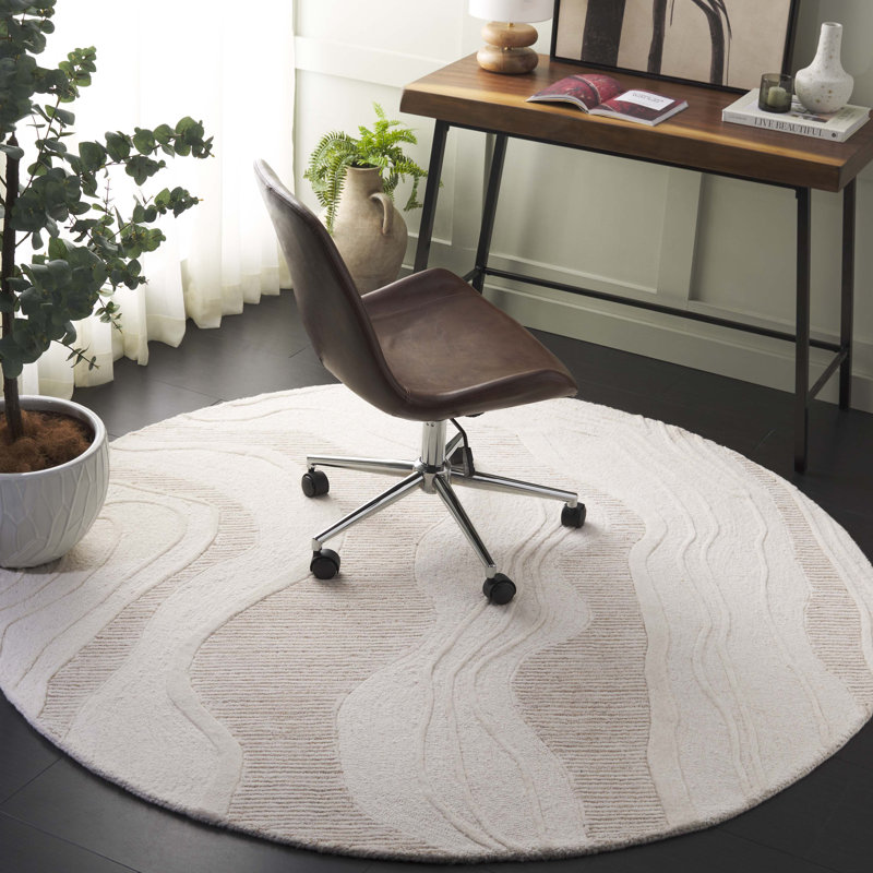 Jayanne Hand Tufted Wool/Cotton Abstract Rug in Natural/Ivory, Round 6'