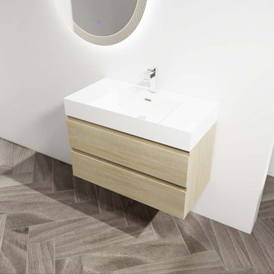 Meuble-lavabo mural 36 po avec lavabo en résine et 2 tiroirs à fermeture en douceur 36 po