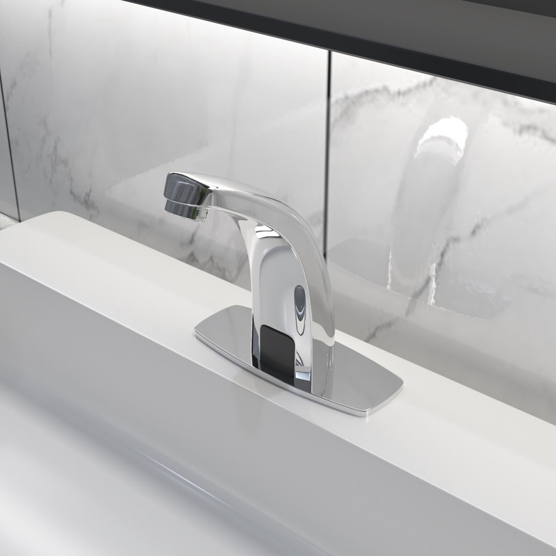 Robinet de salle de bain automatique à un trou à fixation sur le comptoir avec plaque de pont et drain escamotable automatique en chrome poli