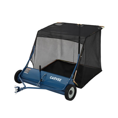 44 Inch Tow Behind Lawn Sweeper, 29 Cu.ft Heavy Duty Carbon Steel Leaf & Grass Collector with Bag, Pull Behind Yard Cleanup Tool for Riding Mower, Blue