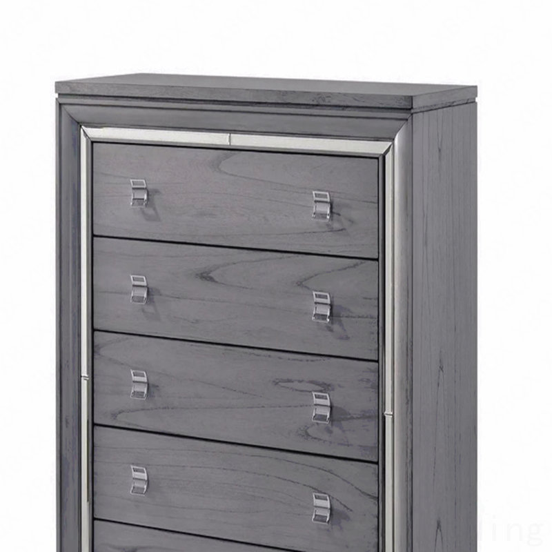 Contemporary Style 1Pc Chest Five English Dovetail Drawers Ball Bearing Glides Mirror Trim