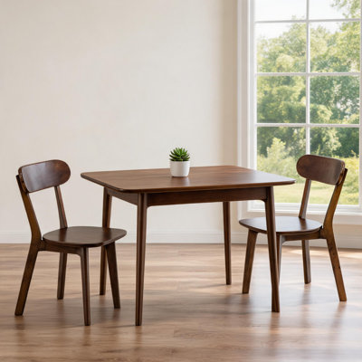 Set of 2 Mid Century Modern Dining Chairs, 100% Solid Wood Chairs with Curved Backrest and Adjustable Foot Pads, Walnut