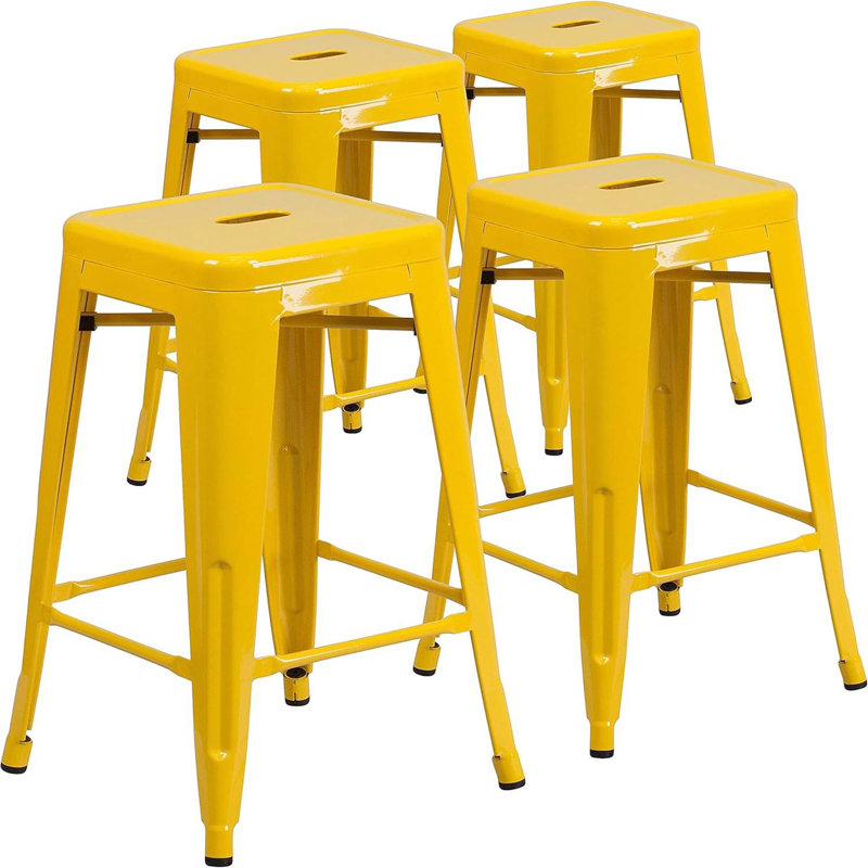 Anastassios Industrial Style Stool - Modern Metal Galvanised Steel, Green, Counter Stool (61cm Seat Height)