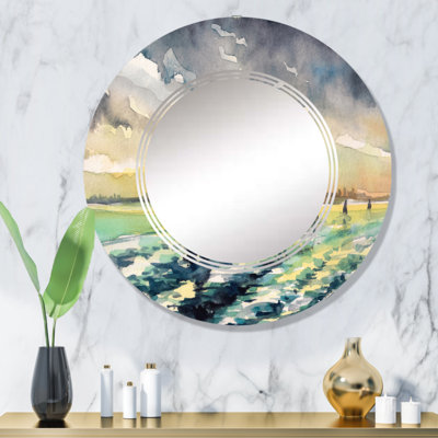 Miroir mural rond nautique et côtier Venetian Lagoons pendant le coucher du soleil