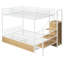 Lit simple superposé au dessus d'un lit double avec escalier de rangement et tiroirs-1018955393