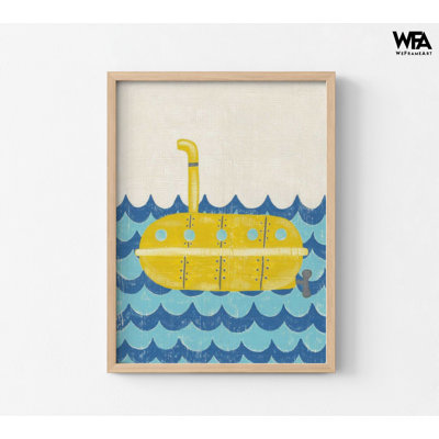 Illustration de sous-marin, affiche encadrée sous-marin jaune, impression de dessin animé sous-marin, art mural mer, impression d'art sous-marin, art mural encadré