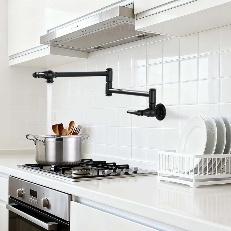 Wall Mounted Pot Filler 2-handles Kitchen Faucet With 360° Spout Swivel In Matte Black, Matte Black