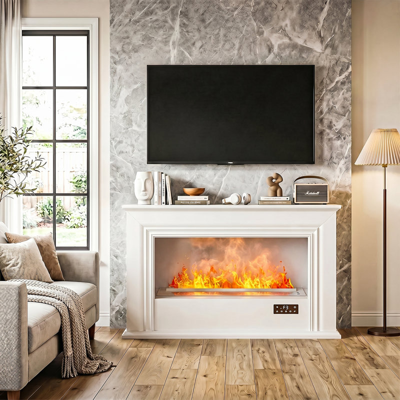 40"atomized Fireplace With Mantel, 27 Inch Water Vapor Fireplace Insert,realistic Flame Mist Fireplace,remote Control, Adjustable Led Flame, Automatic Water Level Display,white