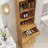 Tall Narrow Fluted Storage Cabinet with Hidden Trash Bin Compartment , Freestanding Cabinet, Fixed Open Shelves & Drawer, Anti‑Tip for Kitchen Home‑Office Living Room (Trash Can NOT Included)