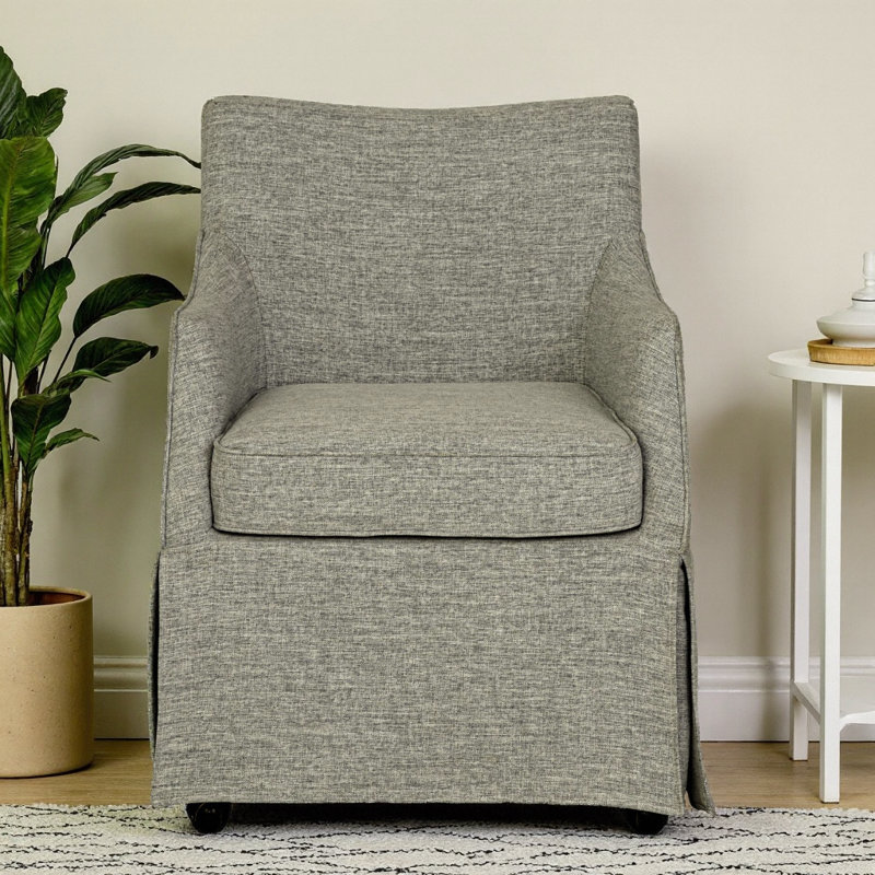 Chaise avec accoudoirs de salle à manger rembourrée avec roulettes cachées London, Gris