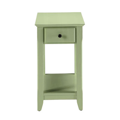 Table d'appoint rectangulaire, teinte, un tiroir et une étagère pour un rangement ouvert, idéale pour les pièces à vivre principales, style Kd, petit encombrement, 56 cm de largeur, 33 cm de profondeur, 58 cm de hauteur, 9 kg, couleur, fonctionnalité.