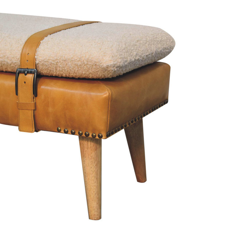 Banc en bois massif avec garniture cloutée, Brun/crème