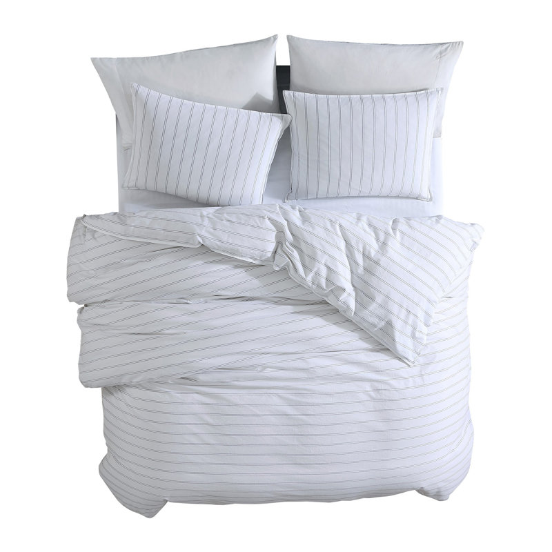 Microfiber 3 Piece Comforter Set, Queen Comforter  + 2 Standard Shams, White/Gray