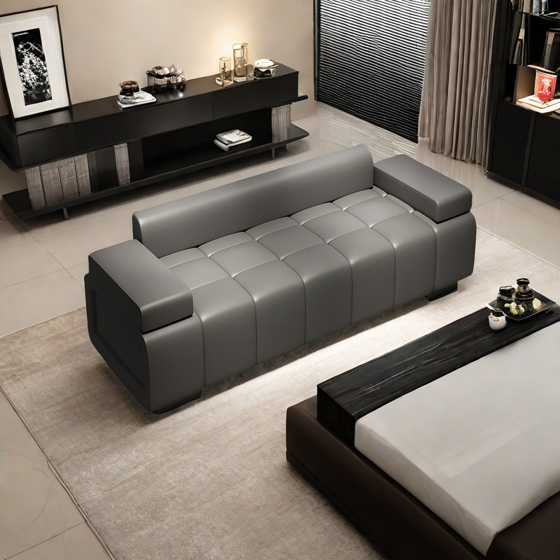 Runo Leather Match Upholstered Bench, Gray
