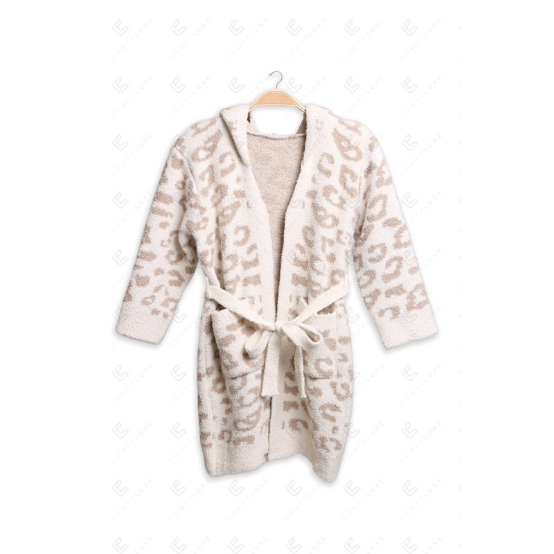 Peignoir à capuchon doux pour enfants avec ceinture à poches avant de luxe pour enfants - Beige, Beige