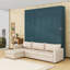 Grand lit escamotable avec canapé en L intégré et tablettes de rangement-450351362