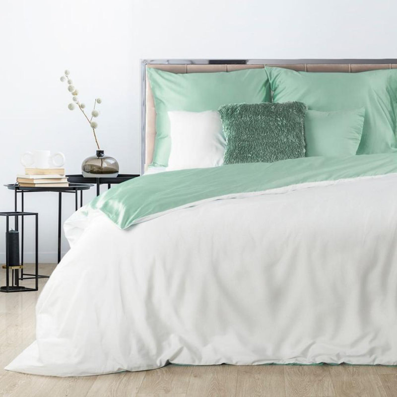 Getta Satin 1 Duvet Cover, 180 x 200cm - 2 Pillowcases (70 x 80 cm), White/Mint