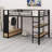 Loft Bed Frame With Wardrobe,Metal Loft Bed With Storage Shelves And Pegboard