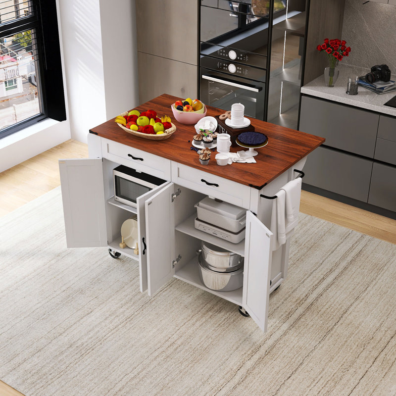 53.5'' Wood Farmhouse Kitchen Island With Power Outlet, White