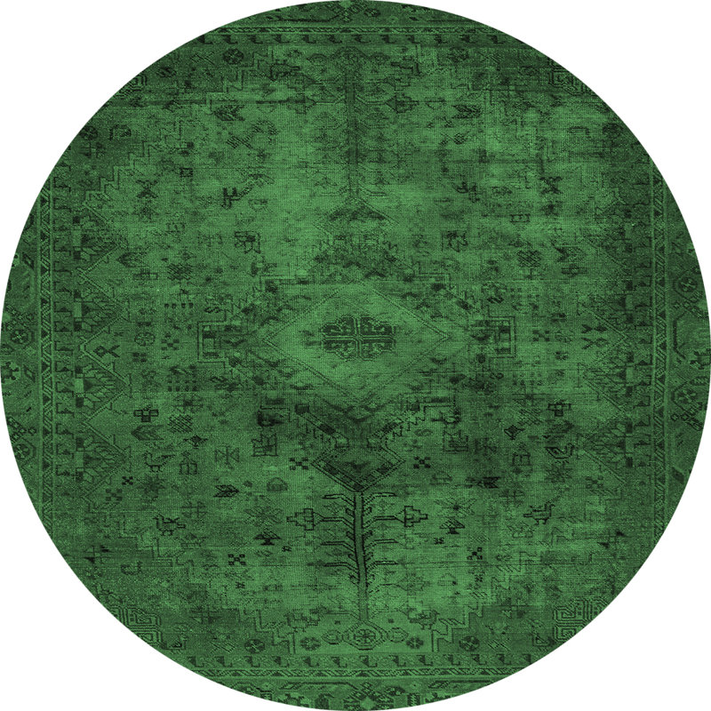 Tapis oriental en laine / polyester tissé à la machine en vert foncé, Rond 5 pi