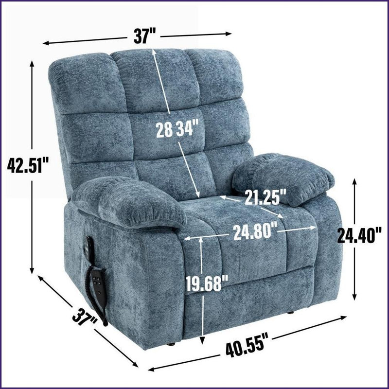 Recliners Power Lift Chair Dual Motor Infinite Position Heat Massage Oversized 350 lbs | Blue Chenille, Light Blue