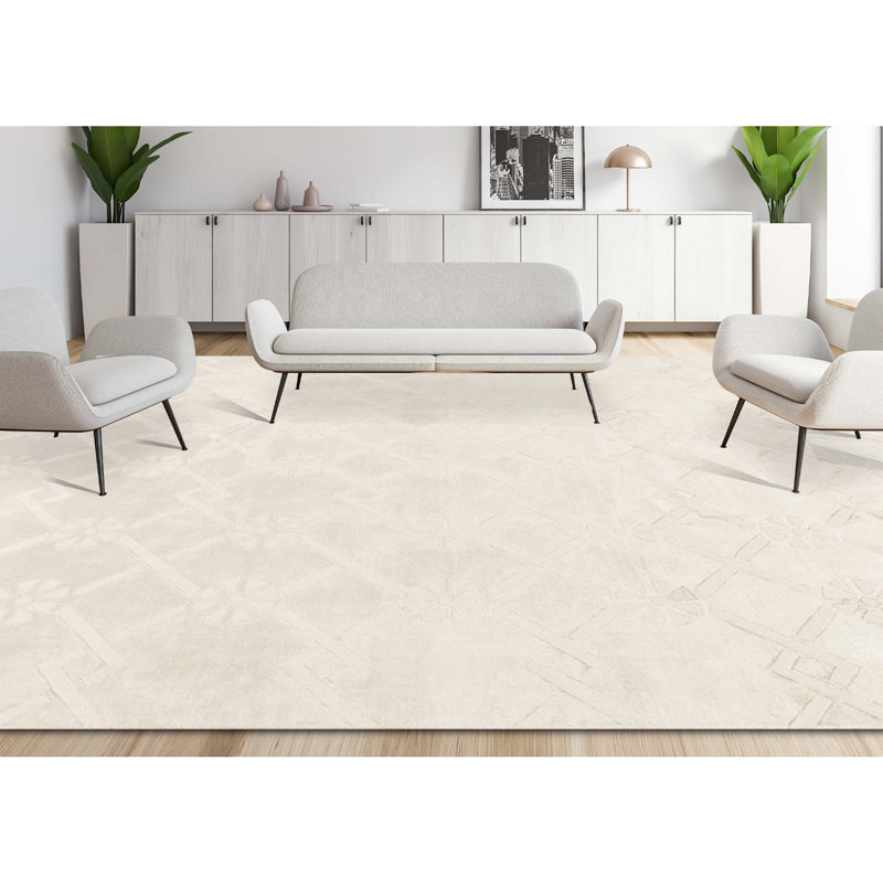 Geometric Area Rug in Silver, Rectangle 9' x 12'