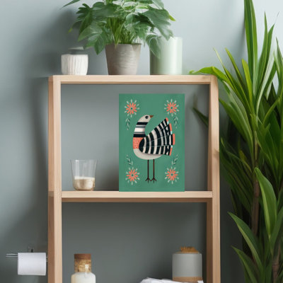Whimsical Teal Bird Whimsical Bird Flower Nature Wall Art Print 1 Piece Wrapped Canvas Wall Art