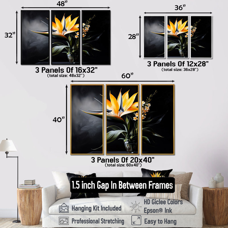 Fleurs tropicales, oiseaux du paradis II, ensemble de reproductions d'art mural, H 28 po x l 36 po, Brun