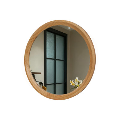Natural Wood Round Wall Mirror