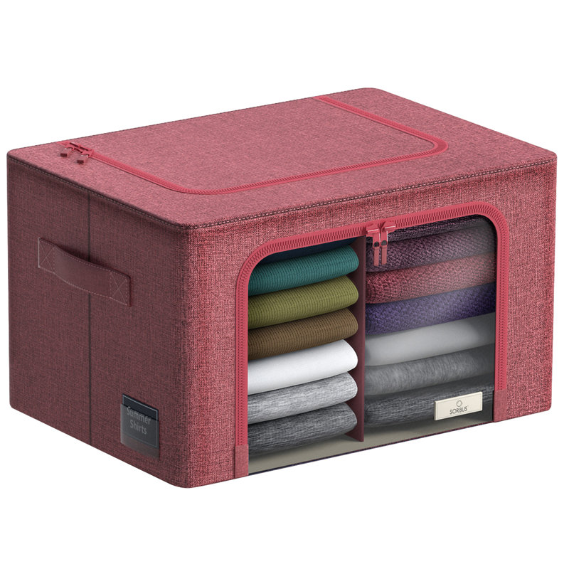Large Storage Box Two-Compartment Foldable with Window & Handles - Single Piece, Pink