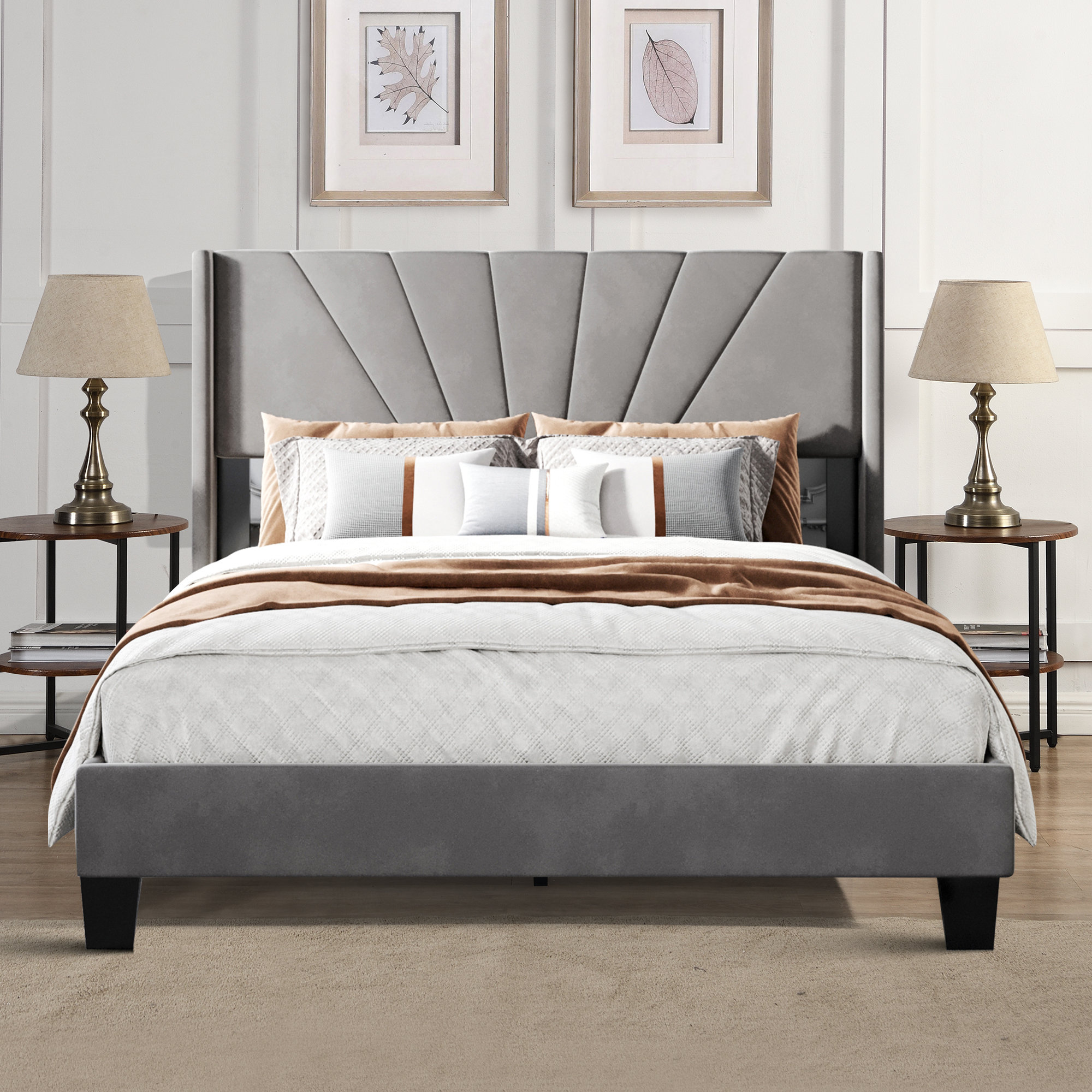 Ebern Designs Elegant Design Queen Size Velvet Upholstered Platform Bed ...