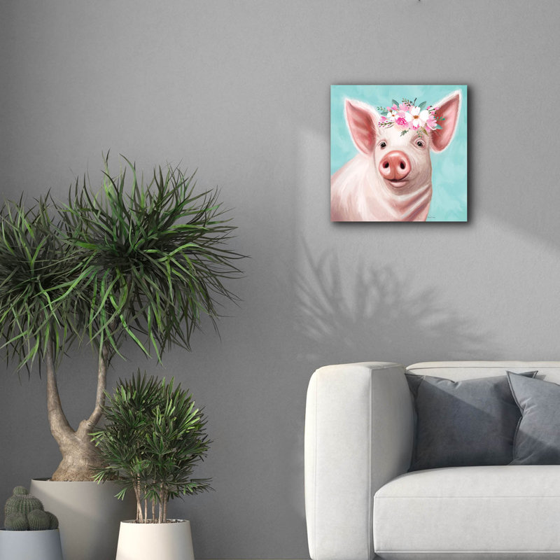 Toile épique Graffiti «Floral Pig» par Elizabeth Tyndall, 18 po x 18 po
