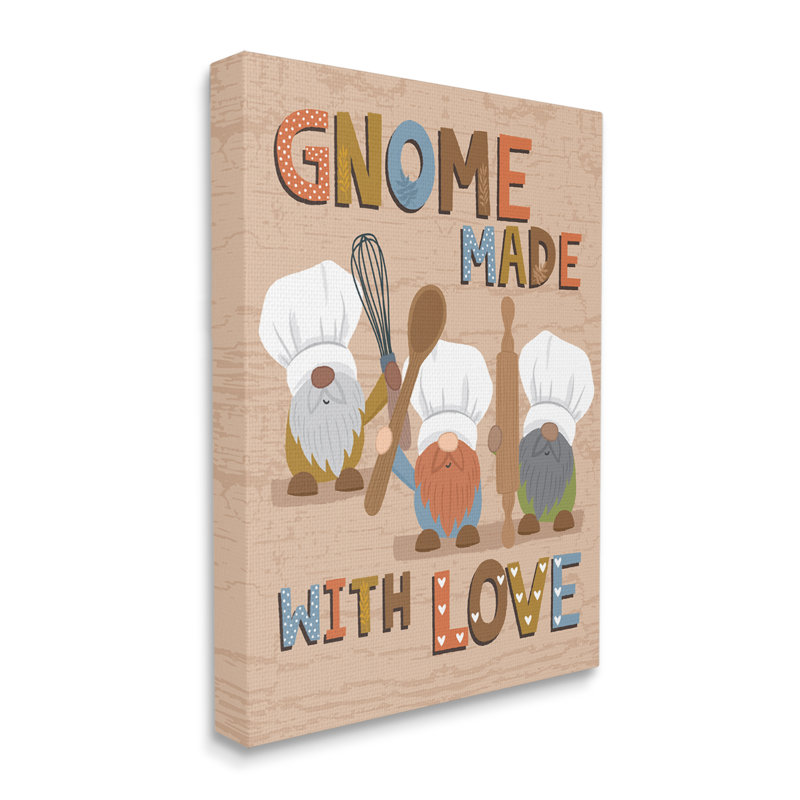 " Gnome Made With Love Whimsical Kitchen Baking Sign " by Lisa Perry Whitebutton, Wrapped Canvas, 16" H x 20" W