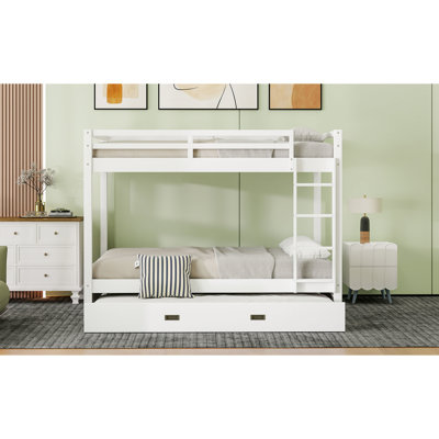 Grand lit superposé en bois blanc avec lit gigogne et cadre, pin de haute qualité, espace de rangement pour lattes solides, fait en espaces partagés