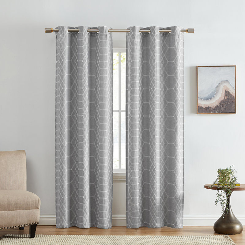 Hyong Geometric Embroidered Blackout Window Curtain Panel Pair, 37" W x 63" L