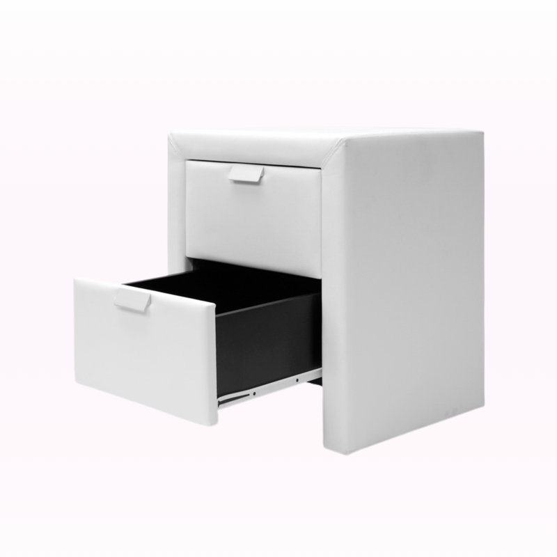 Clover 2-Drawers White Faux Leather Upholstered Nightstand, 21.32" H X 18.21" W X 15.7" D, White