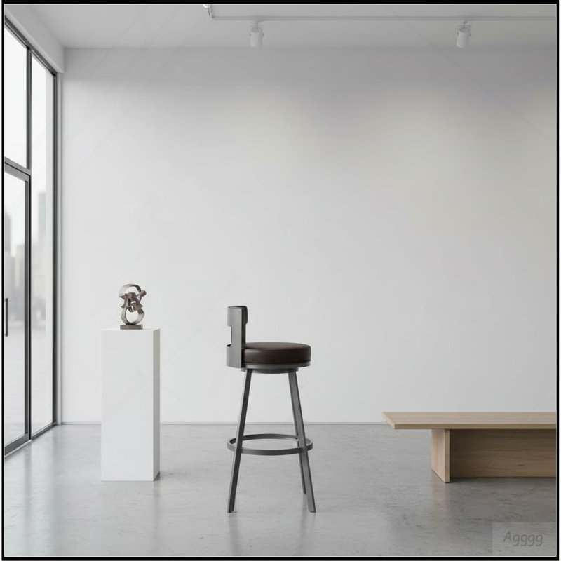 Tabouret de comptoir pivotant de 26 po en métal brun avec similicuir brun Nylun, Brun, Grey