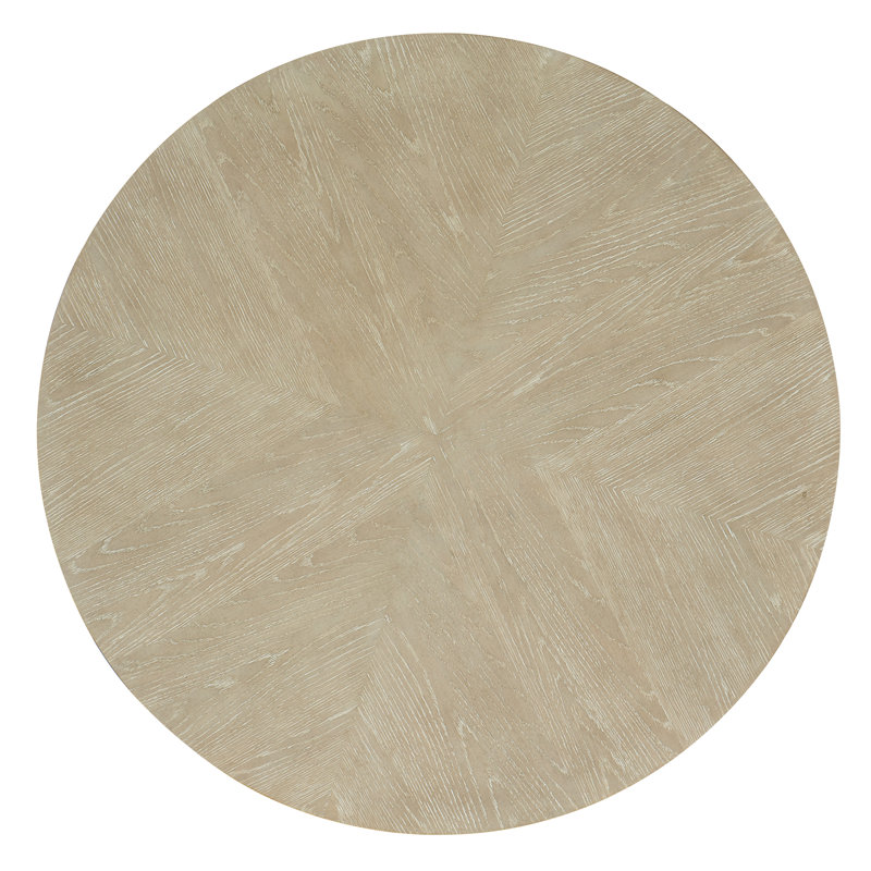 42" Transitional Beige & Gold Round Wood Coffee Table with Metal Trim